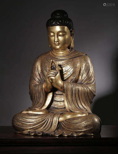 YONGLE MARK GILT BRONZE CAST SAKYAMUNI BUDDHA STATUE