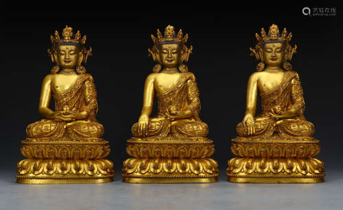 SET OF GILT BRONZE CAST BUDDHA STATUES