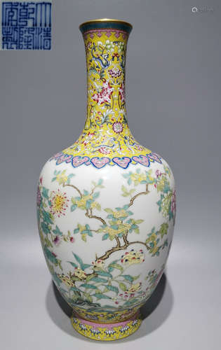 QIANLONG MARK ENAMELED GLAZE FLOWER VASE