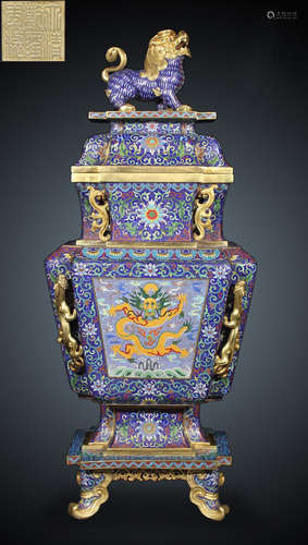 CLOISONNE CAST DRAGON PATTERN VASE