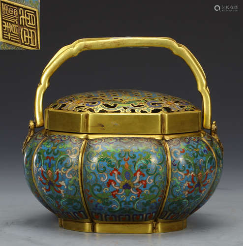 CLOISONNE CAST FLORAL PATTERN HAND WARMER CENSER