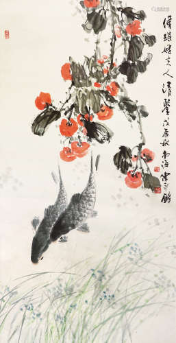 陈永锵 1988年作 鱼戏图 镜片 设色纸本