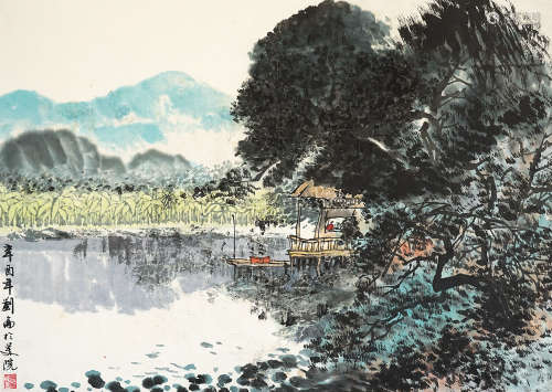 刘仑 1981年作 山水 镜片 设色纸本