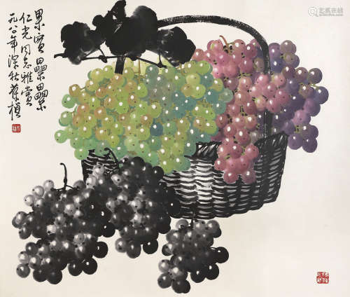 苏葆桢 1980年作 葡萄 镜片 设色纸本