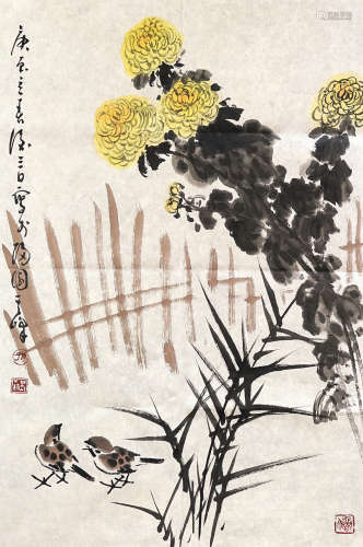 孙其峰 2000年作 花鸟 软片 设色纸本