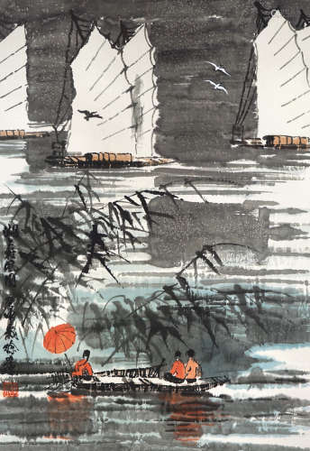 徐希 1980年作 湖上雅风图 立轴 设色纸本