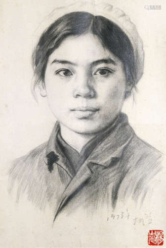 杨之光 1973年作 肖像图 镜片 设色纸本