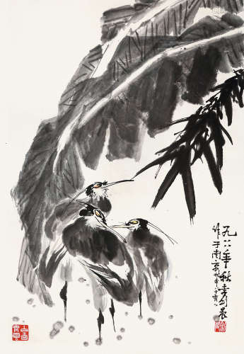 刘剑晨 1988年作 花鸟 镜片 设色纸本