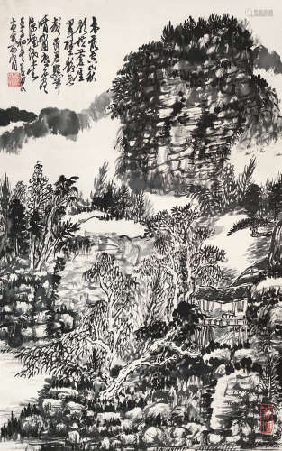 黄秋园 1972年作 山水 立轴 水墨纸本