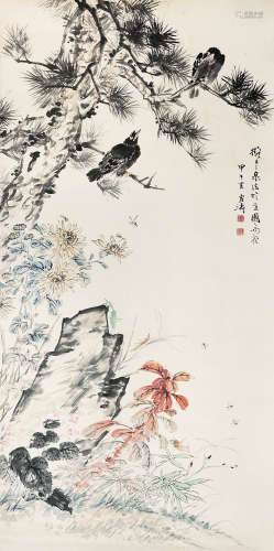 王雪涛 1954年作 花鸟 镜片 设色纸本