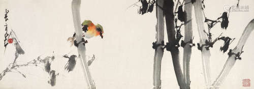 赵少昂 1976年作 花鸟 镜片 设色纸本