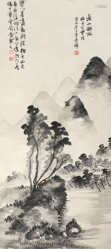 吴石僊 1903年作 山水 立轴 水墨纸本