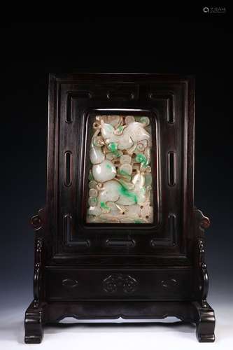 Red Sandalwood Table Screen with Jadeite Inlay