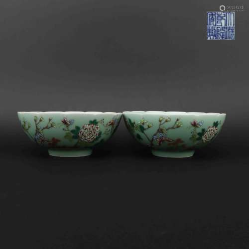 A Pair of Pea Green Glazed Bowls