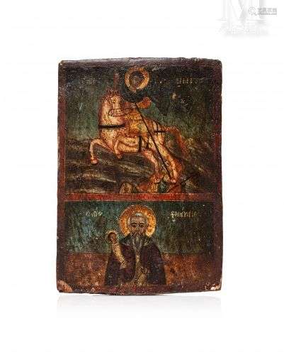 Icône à deux registres figurant Saint Dimitri et Saint Styli...