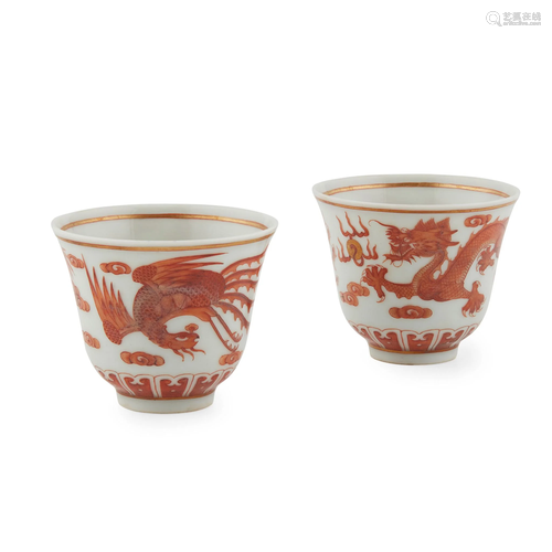 PAIR OF IRON-RED DECORATED CUPS TONGZHI MARK AND OF THE