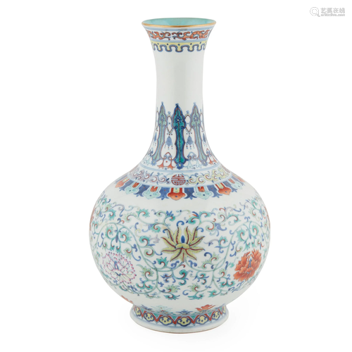 DOUCAI 'LOTUS' BOTTLE VASE DAOGUANG MARK BUT LATER