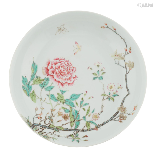 FAMILLE ROSE 'PEONY' PLATE QIANLONG MARK BUT 19TH