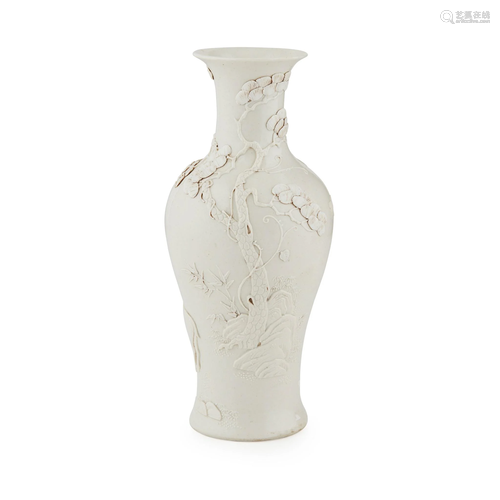 CARVED BISCUIT WHITE-GLAZED VASE