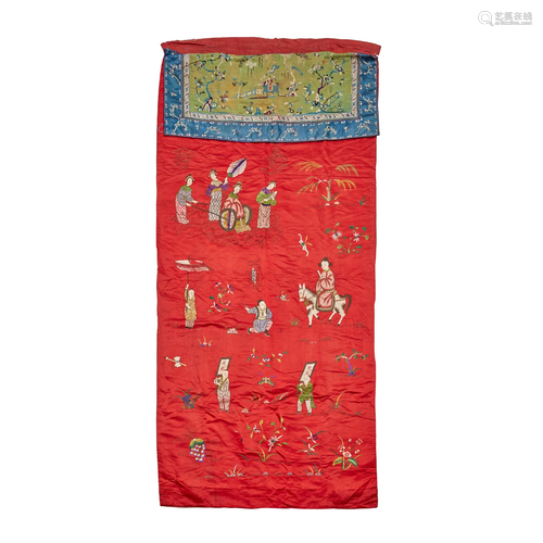 RED GROUND SILK EMBROIDERED WALL HANGING LATE…