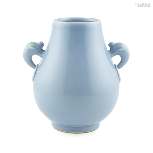 SKY-BLUE-GLAZED ELEPHANT HANDLED VASE GUANGXU MARK