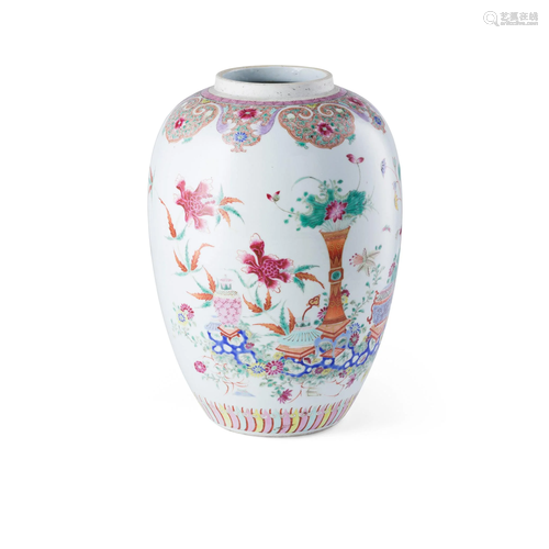 FAMILLE ROSE 'BOGU' JAR QIANLONG MARK BUT 19TH CENTURY