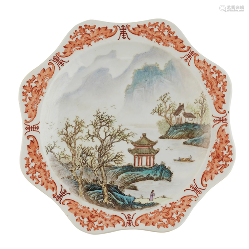 TWO FAMILLE ROSE 'LANDSCAPE' PLATES GUANGXU MA…