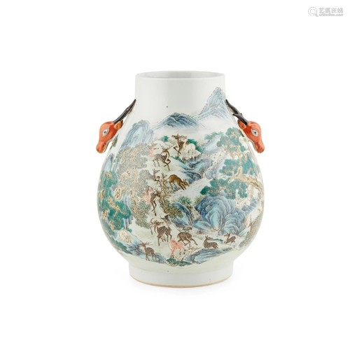 FAMILLE ROSE 'HUNDRED DEER' VASE QIANLONG MARK BUT L…