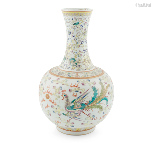 FAMILLE ROSE 'DRAGON AND PHOENIX' BOTTLE VASE GUANGXU