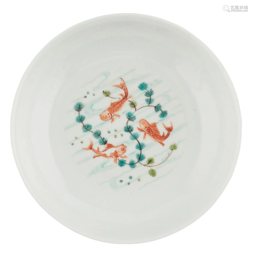 FAMILLE VERTE IRON-RED-DECORATED 'FISH' DISH QING