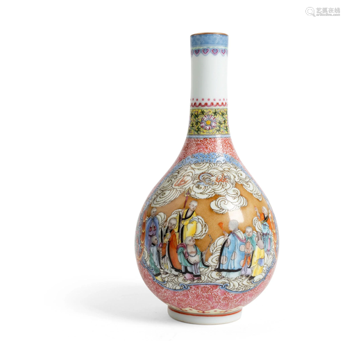 FAMILLE ROSE 'EIGHTEEN ARHATS' VASE REPUBLIC PERIOD