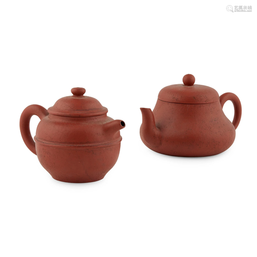 TWO YIXING STONEWARE TEAPOTS 19TH-20TH CENTURY