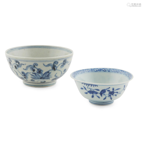 TWO BLUE AND WHITE BOWLS