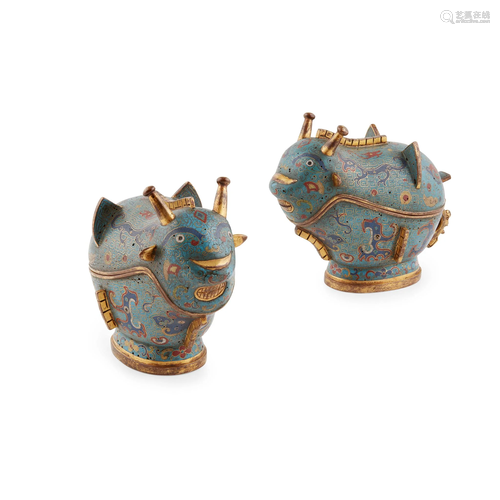 PAIR OF CLOISONNÃ‰ ENAMEL WINE VESSELS AND COVE…