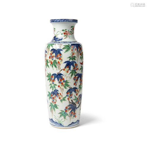 WUCAI 'SQUIRREL AND GRAPE' BALUSTER VASE KANGXI STYLE