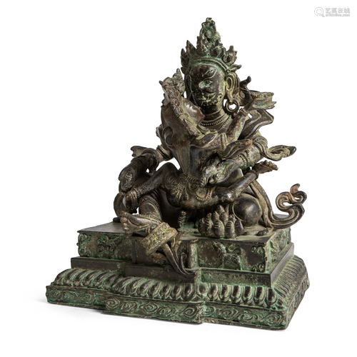 BRONZE FIGURE OF A DHARMAPALA WITH CONSORT