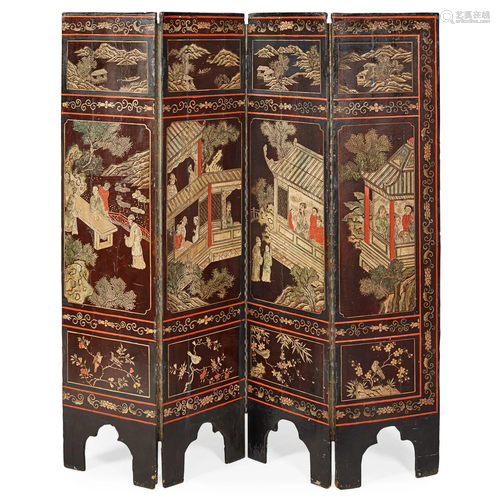 COROMANDEL LACQUER FOUR-PANEL SCREEN