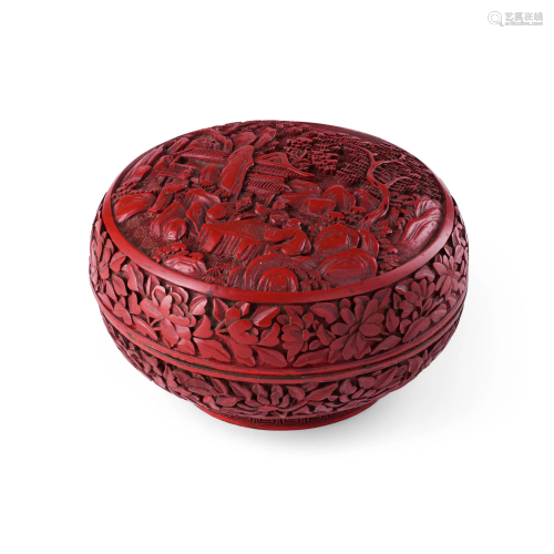 CINNABAR LACQUER CIRCULAR COVERED BOX QING DY…