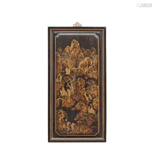 BLACK LACQUER AND GILT-DECORATED PANEL 19TH-20TH