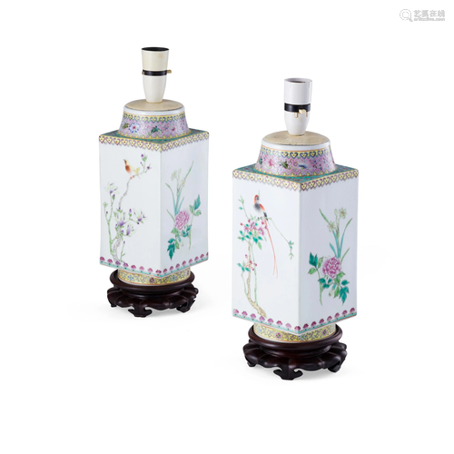 PAIR OF FAMILLE ROSE SQUARE-SECTION VASES REPUBLIC