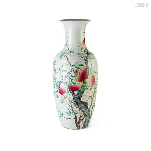 LARGE FAMILLE ROSE 'PEACH' BALUSTER VASE QIANLONG MARK