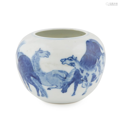 BLUE AND WHITE 'EIGHT HORSES' WATER POT YONGZHENG …