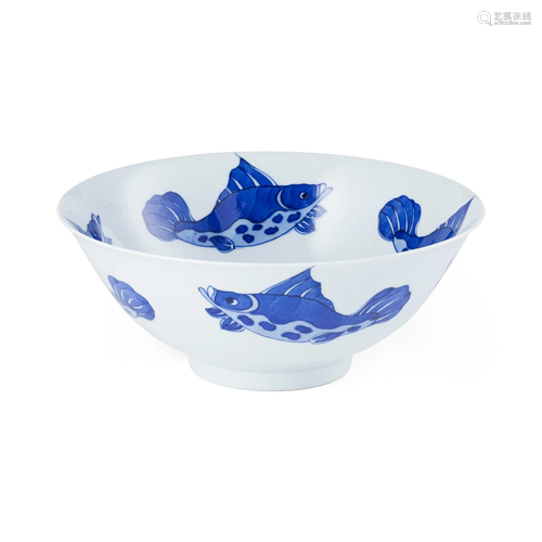 BLUE AND WHITE 'FISH' BOWL REPUBLIC PERIOD