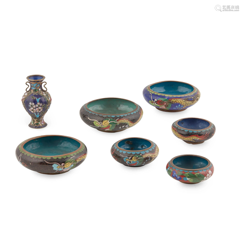 COLLECTION OF SEVEN MINIATURE CLOISONNÃ‰ ENAMEL …