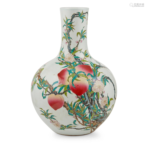 LARGE FAMILLE ROSE 'PEACH' BOTTLE VASE QIANLONG MARK