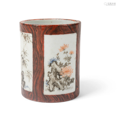 'FAUX BOIS' PORCELAIN BRUSH POT 20TH CENTURY