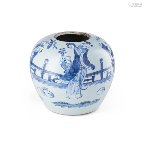 BLUE AND WHITE CELADON-GROUND GINGER JAR QING DYNA…