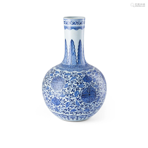 BLUE AND WHITE 'LONGEVITY' BOTTLE VASE LATE QING