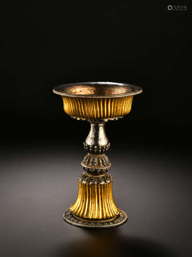 18世纪  银胎镶铜鎏金油灯