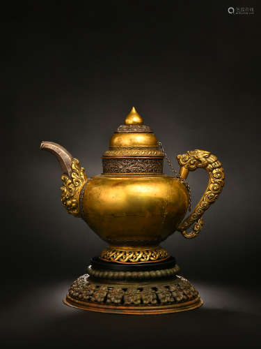 17-18世纪  银内胆铜酥油茶壶